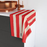 Le Bain Coral Red Striped Hand Towel