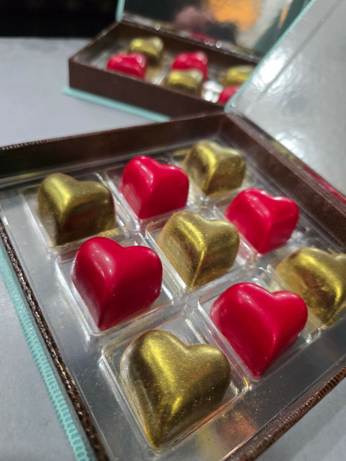 Artisanal Chocolate Hearts - Assortment of Gold and Red