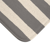 Le Bain Striped Bathroom Bath Mat — French Script, Neutral Grey & Cream