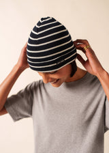 Saint James CARTIER - Nautical Striped Wool Blend Beanie (NAVY / IVORY)