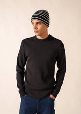 Saint James CARTIER - Nautical Striped Wool Blend Beanie (NAVY / IVORY)