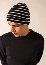 Saint James CARTIER - Nautical Striped Wool Blend Beanie (NAVY / IVORY)
