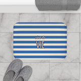 C'est la Vie Blue Striped Bath Mat — Nautical French Bathroom Rug