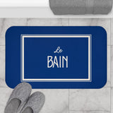 Le Bain Sea Blue Bath Mat — French Bathroom Rug with Modern Border