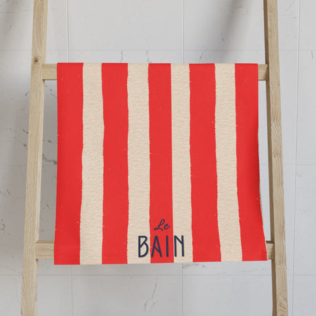 Le Bain Coral Red Striped Hand Towel