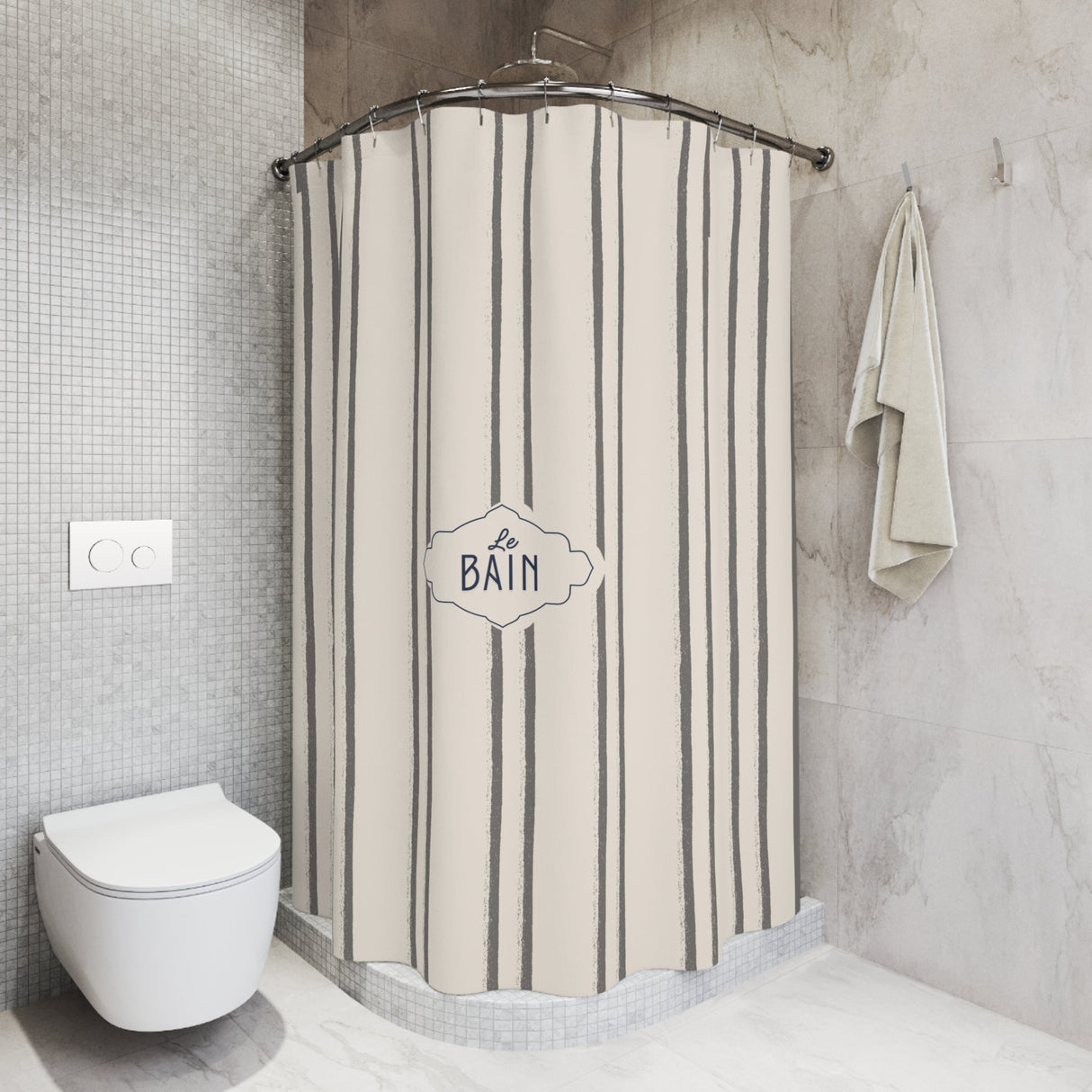 Shower Curtain — Grey Striped French 'Le Bain' Bathroom Decor