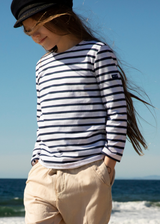 Saint James MINQUIERS KIDS - Authentic Breton Shirt for Kids in Soft Cotton (WHITE / NAVY)