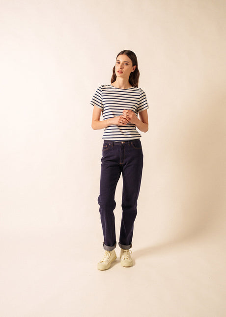 Saint James ETRILLE II - Nautical Stripe Tee with Short Sleeves | Soft Cotton | Women Fit (ECRU / NAVY)
