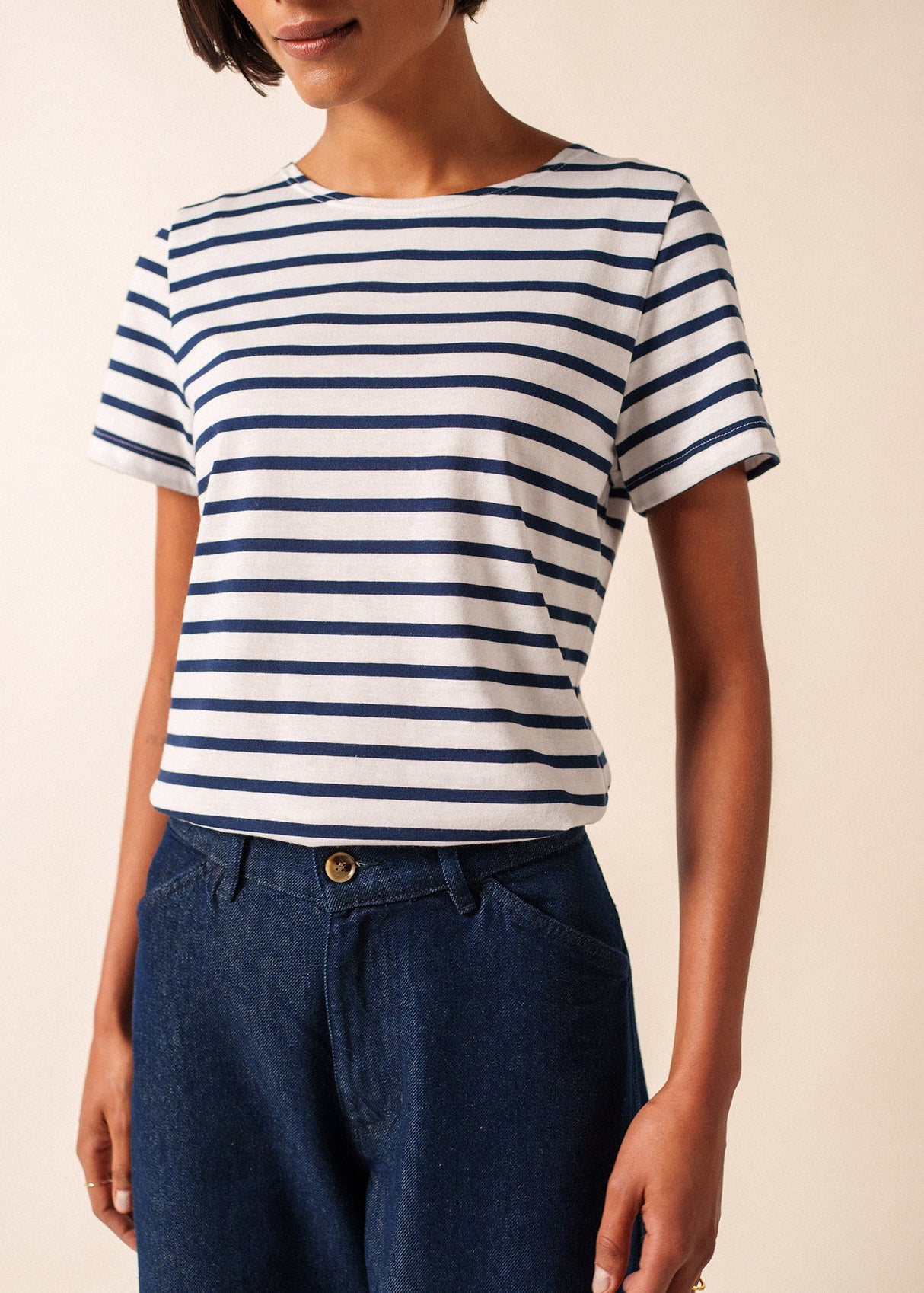 Saint James ETRILLE II - Nautical Stripe Tee with Short Sleeves | Soft Cotton | Women Fit (WHITE / NAVY)