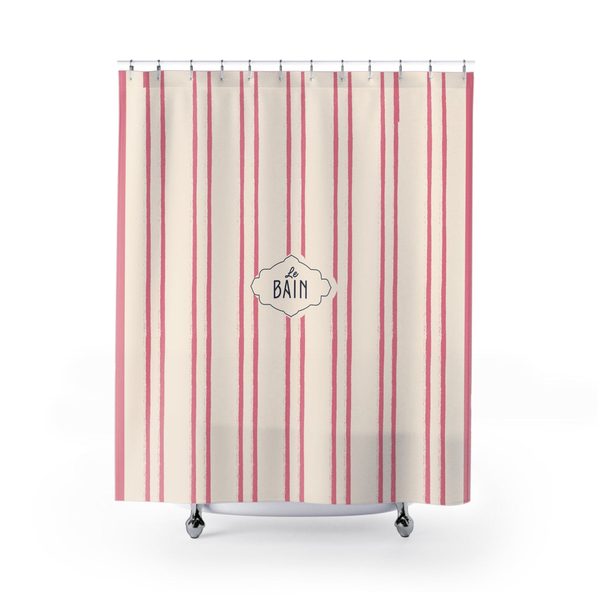 Shower Curtain — Pink Striped French 'Le Bain' Bathroom Decor