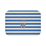 C'est la Vie Blue Striped Bath Mat — Nautical French Bathroom Rug