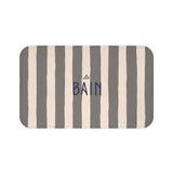 Le Bain Striped Bathroom Bath Mat — French Script, Neutral Grey & Cream