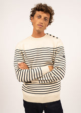 Saint James BINIC - Authentic Striped Fisherman Sweater With Shoulder Buttons in Wool | Loose Fit (ECRU / NAVY)