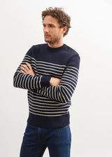 Saint James BINIC - Authentic Striped Fisherman Sweater With Shoulder Buttons in Wool | Loose Fit (NAVY / ECRU)