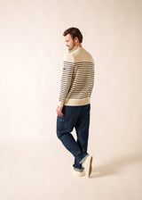 Saint James BINIC - Authentic Striped Fisherman Sweater With Shoulder Buttons in Wool | Loose Fit (ECRU / NAVY)