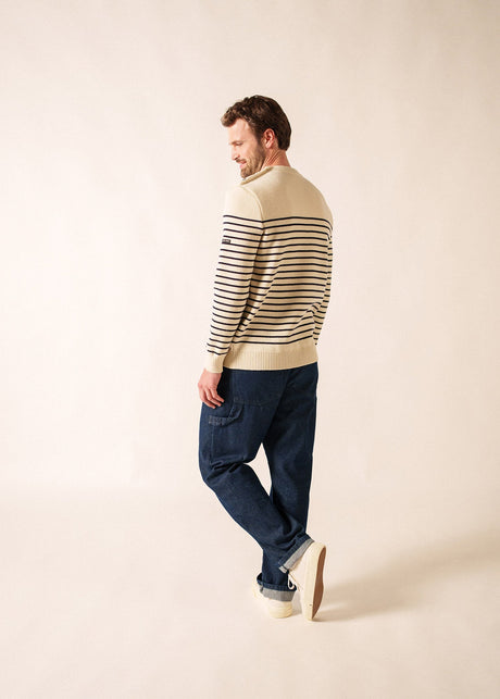 Saint James BINIC - Authentic Striped Fisherman Sweater With Shoulder Buttons in Wool | Loose Fit (ECRU / NAVY)