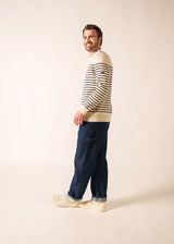 Saint James BINIC - Authentic Striped Fisherman Sweater With Shoulder Buttons in Wool | Loose Fit (ECRU / NAVY)