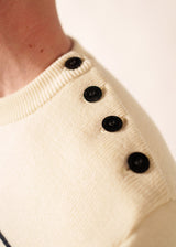 Saint James BINIC - Authentic Striped Fisherman Sweater With Shoulder Buttons in Wool | Loose Fit (ECRU / NAVY)