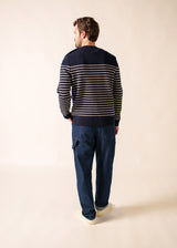 Saint James BINIC - Authentic Striped Fisherman Sweater With Shoulder Buttons in Wool | Loose Fit (NAVY / ECRU)