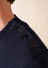 Saint James BINIC - Authentic Striped Fisherman Sweater With Shoulder Buttons in Wool | Loose Fit (NAVY / ECRU)