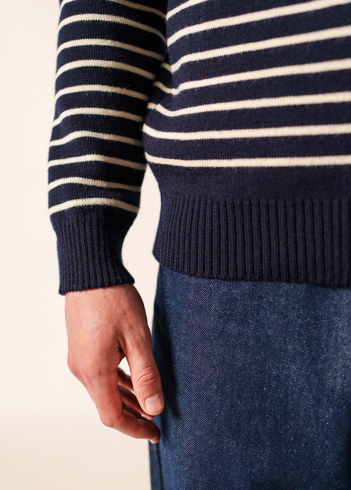Saint James BINIC - Authentic Striped Fisherman Sweater With Shoulder Buttons in Wool | Loose Fit (NAVY / ECRU)