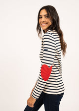 Saint James VAUJANY - Striped Shirt with Heart Elbow Patches (ECRU / NAVY)