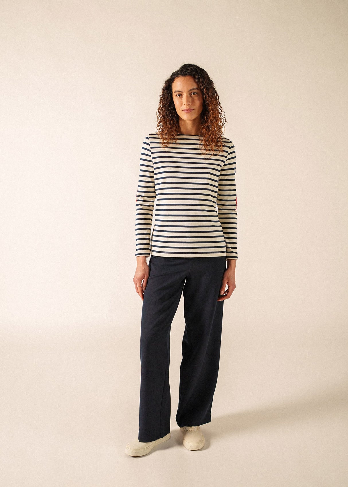 Saint James VAUJANY - Striped Shirt with Heart Elbow Patches (ECRU / NAVY)