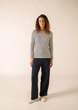 Saint James VAUJANY - Striped Shirt with Heart Elbow Patches (ECRU / NAVY)