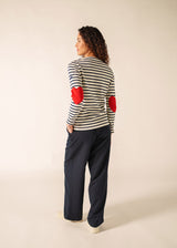 Saint James VAUJANY - Striped Shirt with Heart Elbow Patches (ECRU / NAVY)