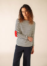Saint James VAUJANY - Striped Shirt with Heart Elbow Patches (ECRU / NAVY)