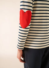 Saint James VAUJANY - Striped Shirt with Heart Elbow Patches (ECRU / NAVY)