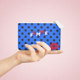 Femme Polka Dot Mini Clutch — Retro Blue Wallet, Vegan Leather
