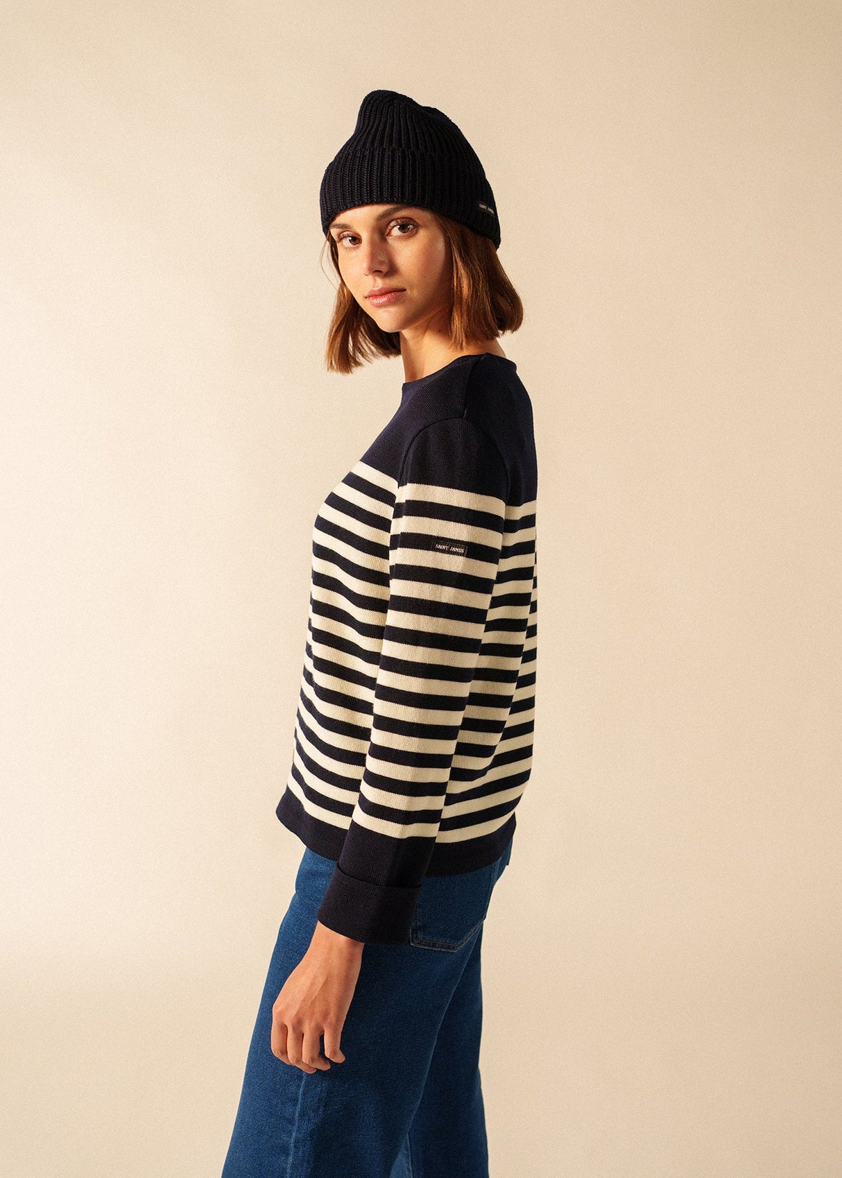 Saint James CANOT - Soft Wool Beanie in Purl Knit (NAVY)
