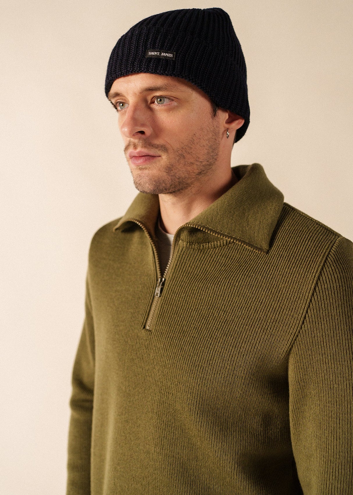 Saint James CANOT - Soft Wool Beanie in Purl Knit (NAVY)