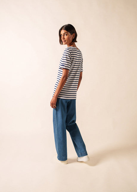 Saint James LEVANT MODERN - Breton Stripe Short Sleeve Shirt | Soft Cotton | Unisex Fit (WHITE / NAVY)