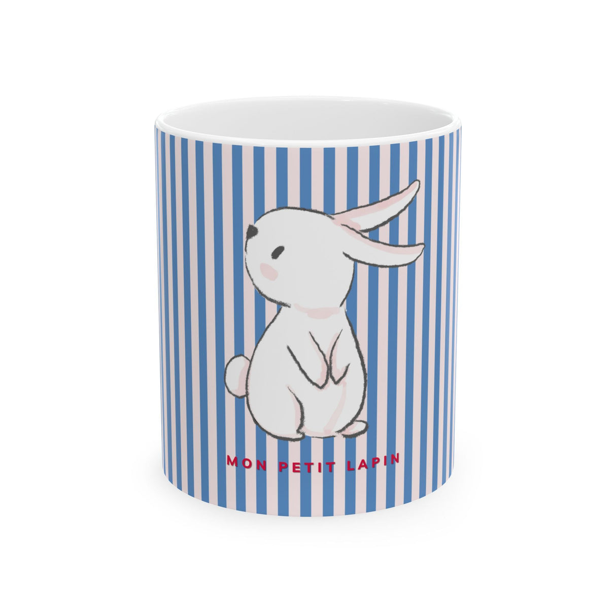 Blue Stripped Kid's Mug, Mon Petit Lapin