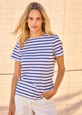 Saint James ETRILLE II - Nautical Stripe Tee with Short Sleeves | Soft Cotton | Women Fit (WHITE / NAVY)
