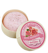 Rose exfoliating soap in wooden box