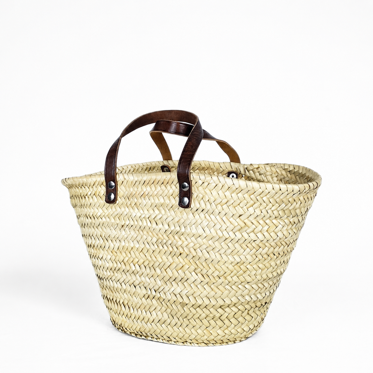 French Basket Bag with Leather Handles, Summer Beach Bags