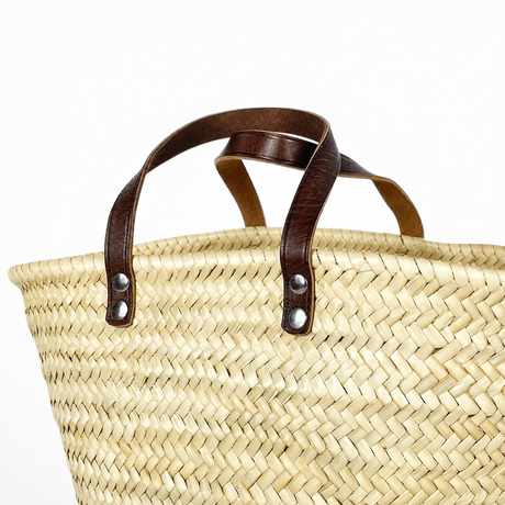 French Basket Bag with Leather Handles, Summer Beach Bags