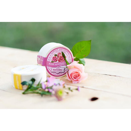 Rose exfoliating soap in wooden box