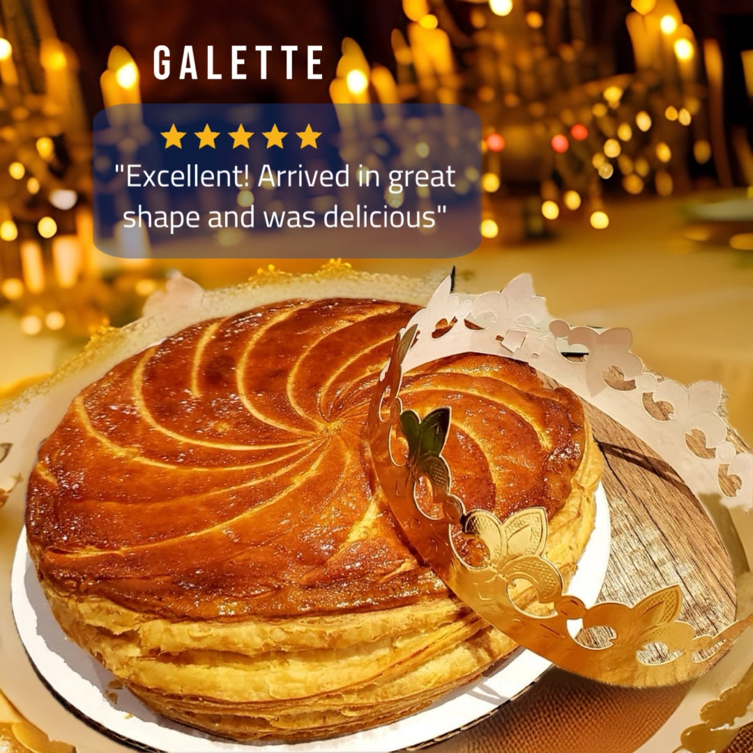 king cake, Galette des Rois, with a crown on a table
