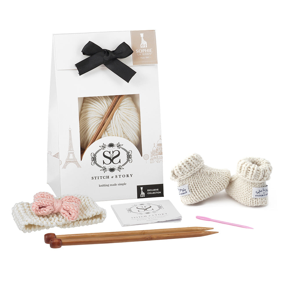 Sophie's Lily Bow & Booties knitting  Set | Rose quartz Stitch & Story