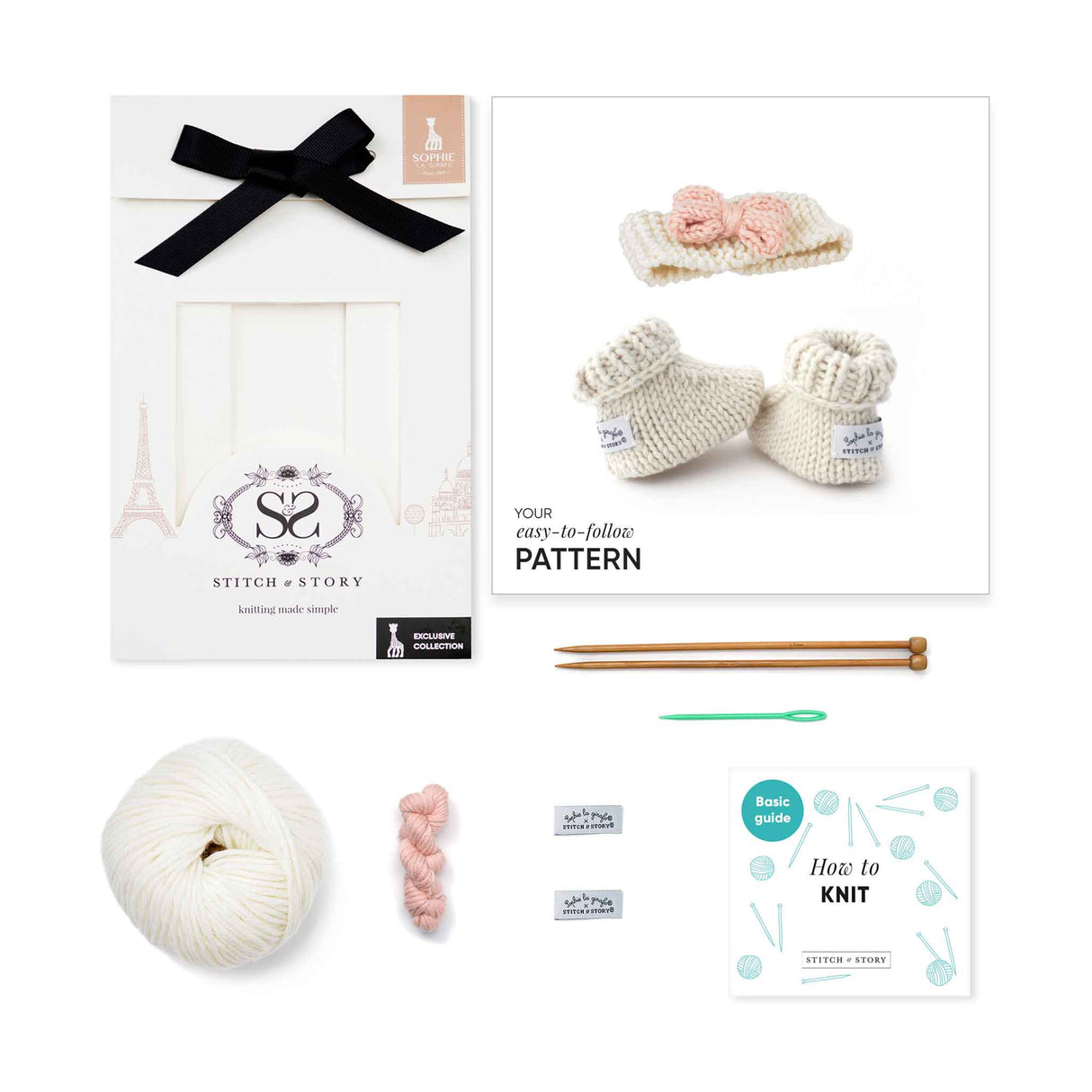 Sophie's Lily Bow & Booties knitting  Set | Rose quartz Stitch & Story