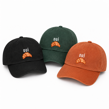 Oui Croissant Embroidered Hat Cap