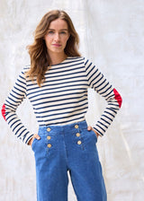 Saint James VAUJANY - Striped Shirt with Heart Elbow Patches (ECRU / NAVY)