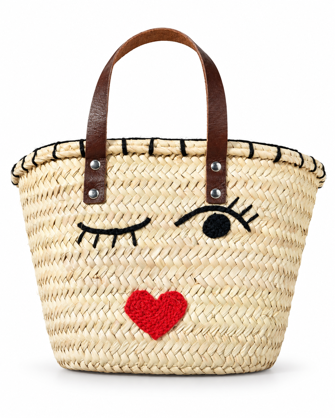 Wink Small French Basket Bag with Hand-Stitched Details & Leather Handles