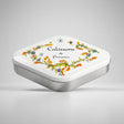Decorative box for Calissons de Provence with floral designs on a white background