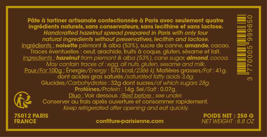 Confiture Parisienne - Hazelnut spread - 250g