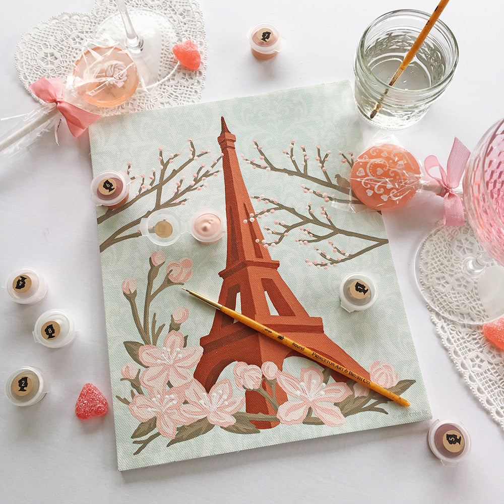 Eiffel Tower with Cherry Blossoms | 8x10 paint-by-number kit